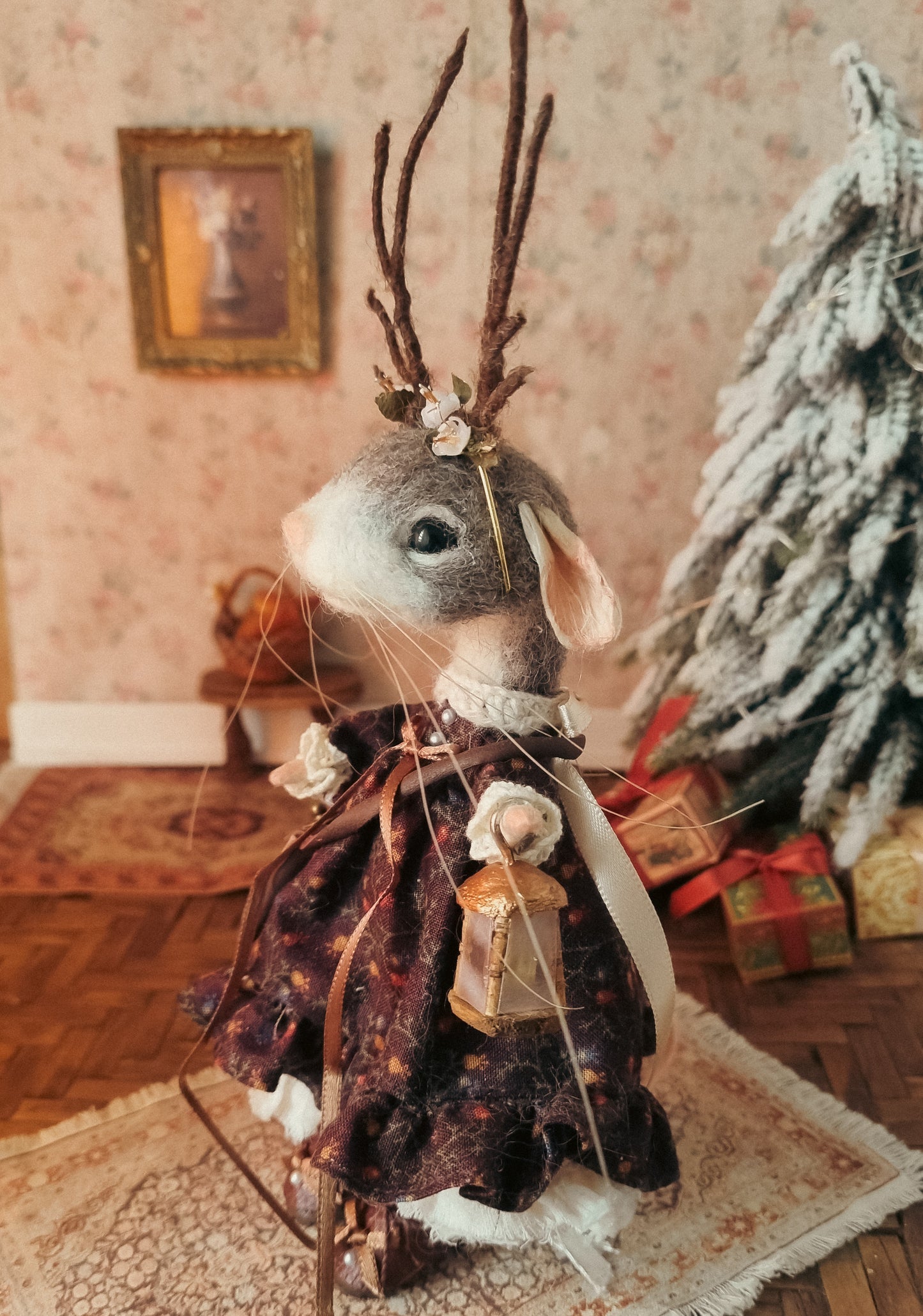 Caroline | Needle Felted Collectible Wool Mouse