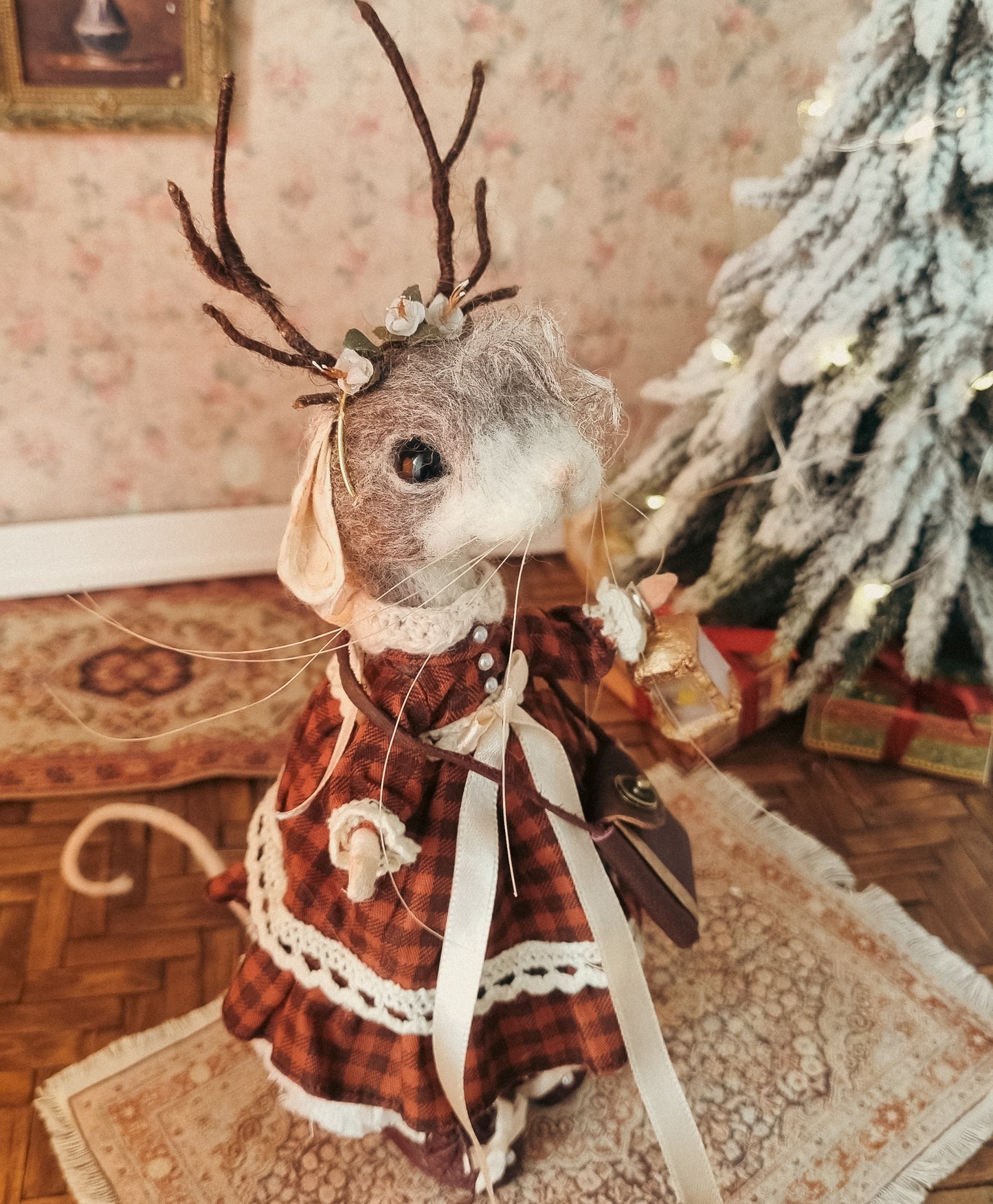 Effie | Needle Felted Collectible Wool Mouse