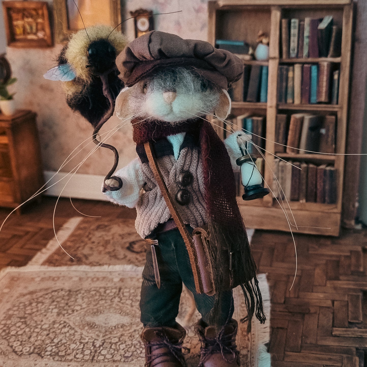 Leander - Explorer Edition  | Needle Felted Collectible Wool Mouse