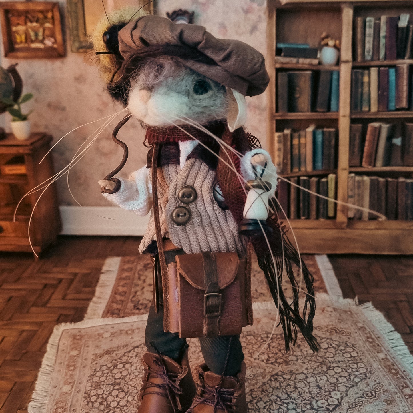 Leander - Explorer Edition  | Needle Felted Collectible Wool Mouse