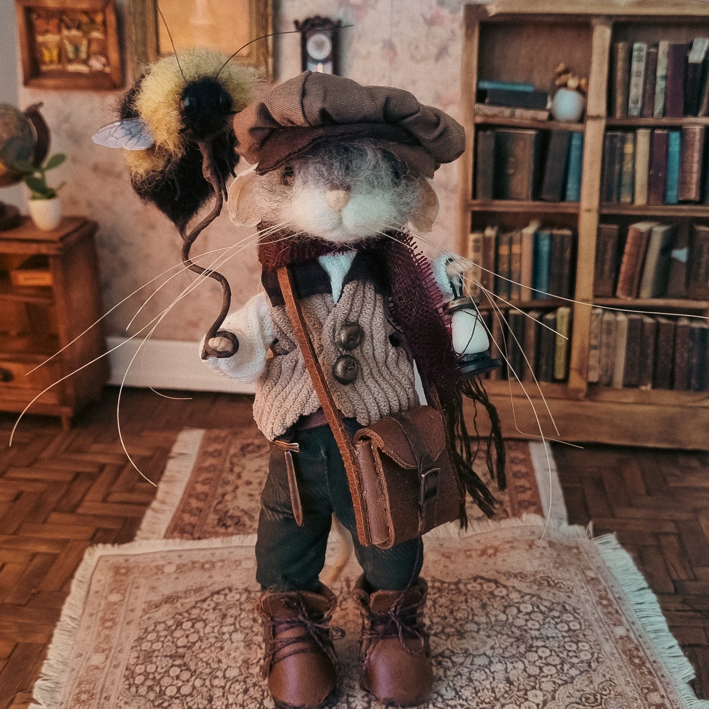 Leander - Explorer Edition  | Needle Felted Collectible Wool Mouse