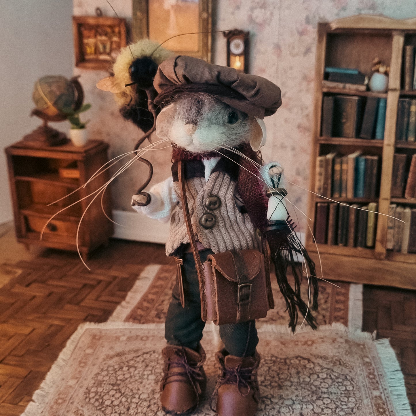 Leander - Explorer Edition  | Needle Felted Collectible Wool Mouse