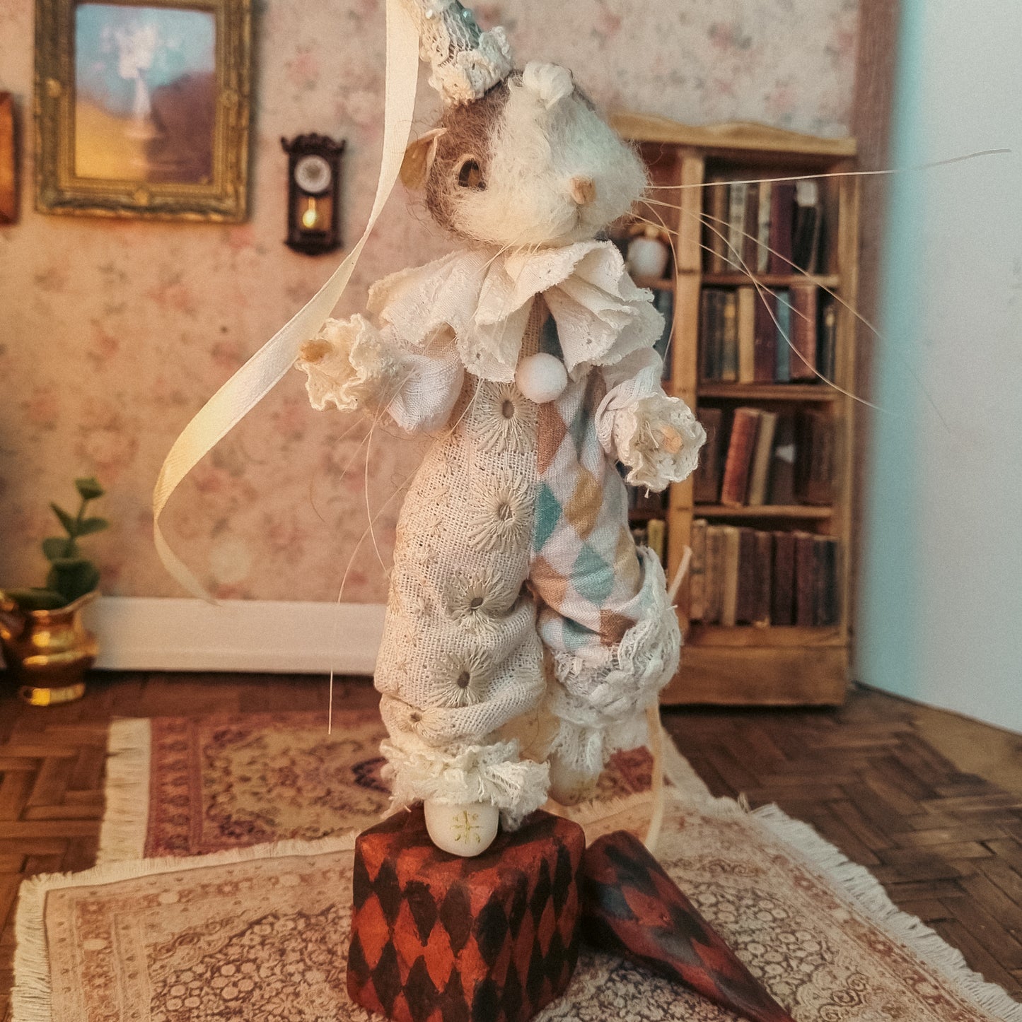 Octave the Clown | Needle Felted Collectible Wool Mouse
