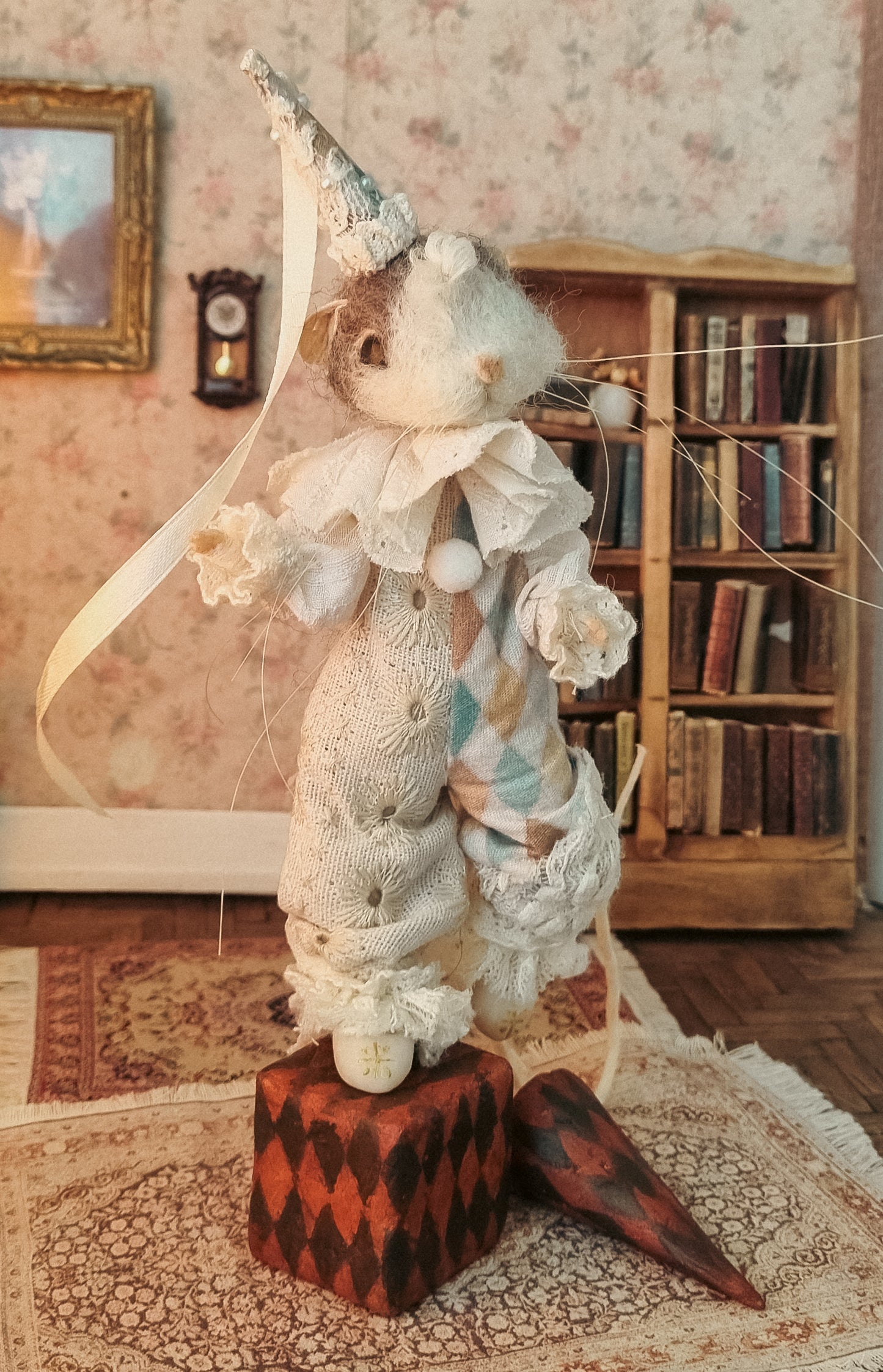Octave the Clown | Needle Felted Collectible Wool Mouse