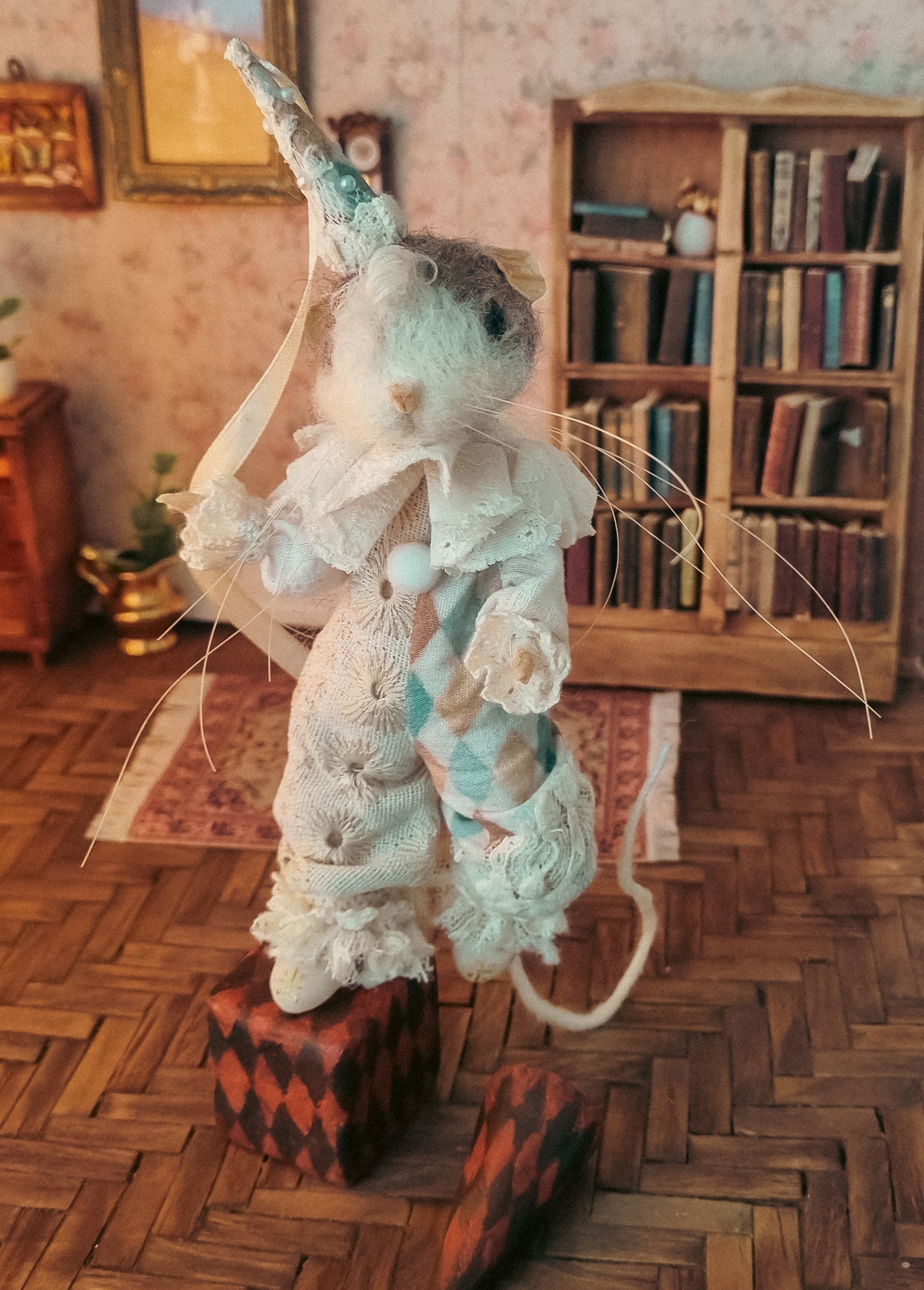 Octave the Clown | Needle Felted Collectible Wool Mouse