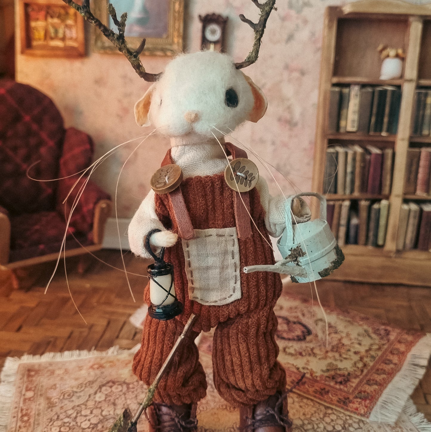 Ansel: Antlers Edition | Needle Felted Collectible Wool Mouse