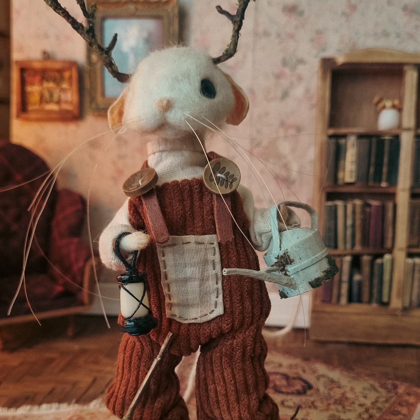 Ansel: Antlers Edition | Needle Felted Collectible Wool Mouse