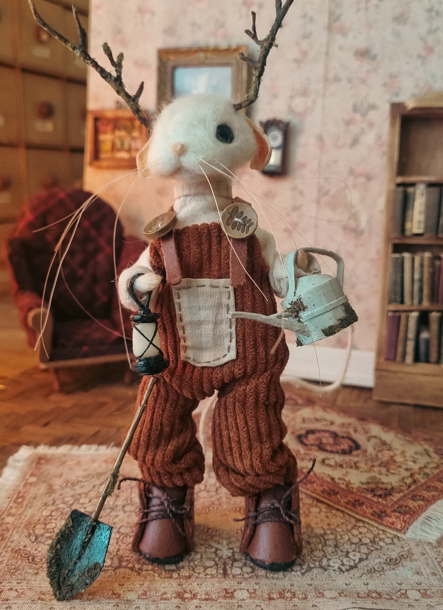 Ansel: Antlers Edition | Needle Felted Collectible Wool Mouse