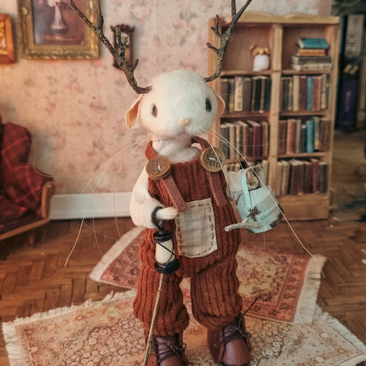 Ansel: Antlers Edition | Needle Felted Collectible Wool Mouse