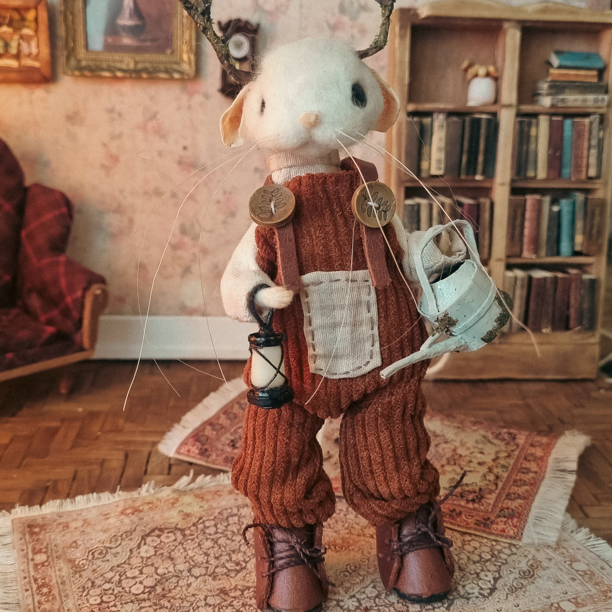 Ansel: Antlers Edition | Needle Felted Collectible Wool Mouse