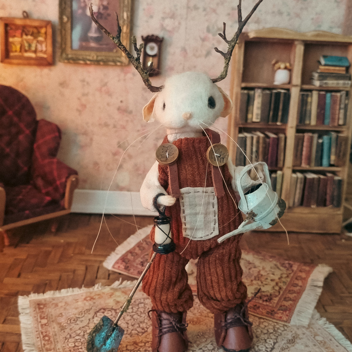 Ansel: Antlers Edition | Needle Felted Collectible Wool Mouse